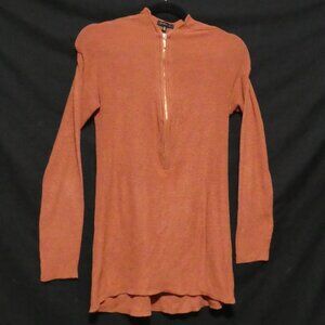 DYNAMITE | medium | Orange Ribbed Long Sleeve Partial Zip-Up Lightweight Sweater